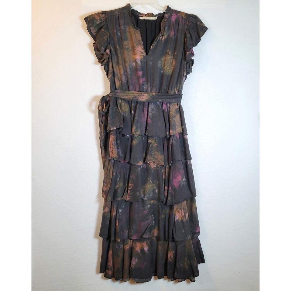 MARIE OLIVER Womens Emery Tiered Maxi Dress Cotton Silk Size Large Black